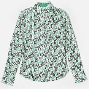Paul & Joe Women Green Logo Button Down Long Sleeve Pearl Snap Blouse Shirt